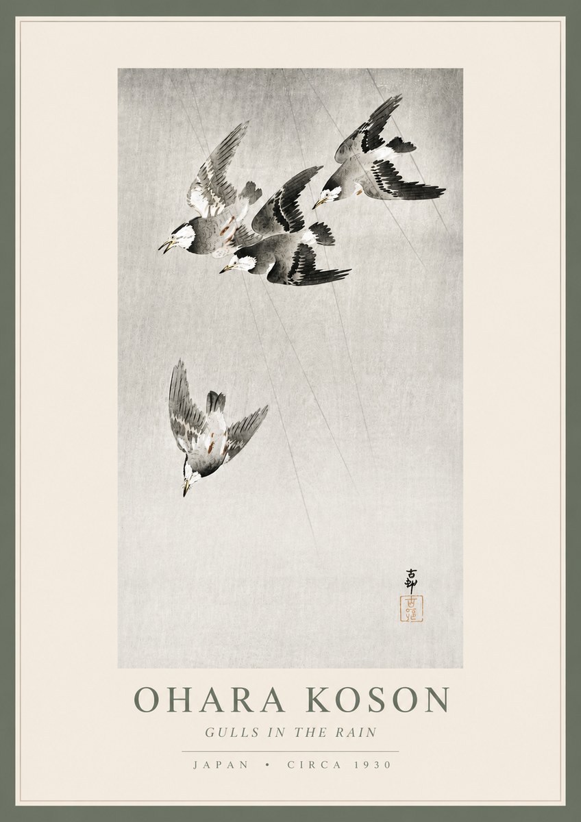 Ohara Koson Gulls in the Rain No4 - Affiche