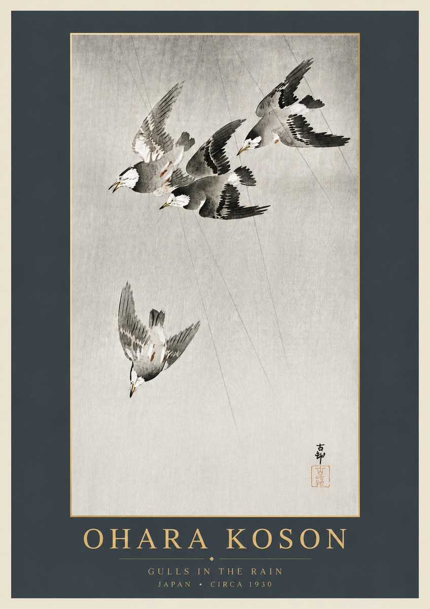 Ohara Koson Gulls in the Rain No6 - Affiche