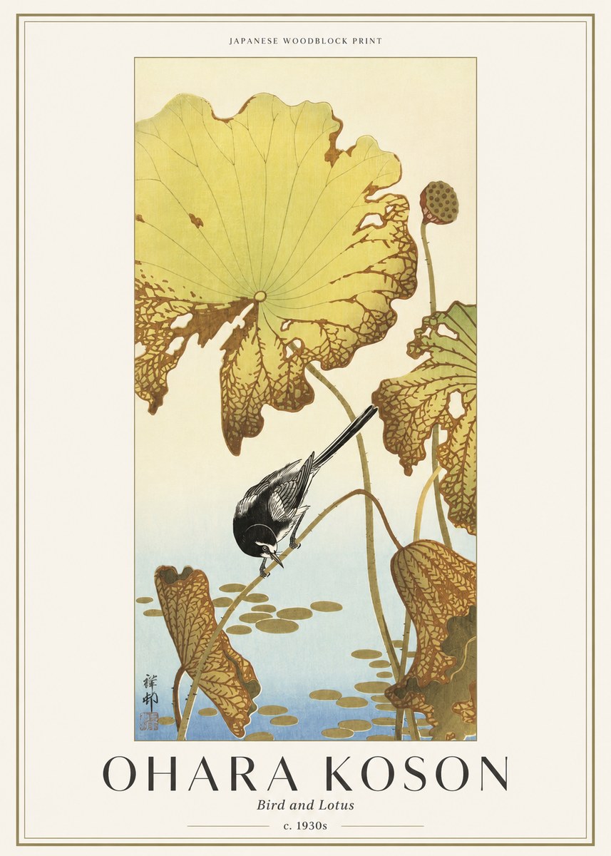Ohara Koson Bird and Lotus No1 - Affiche