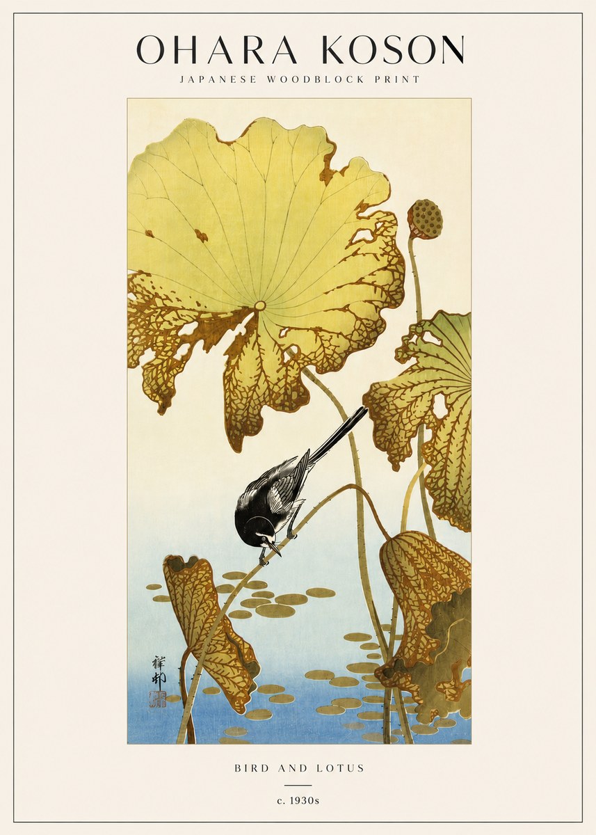 Ohara Koson Bird and Lotus No3 - Affiche