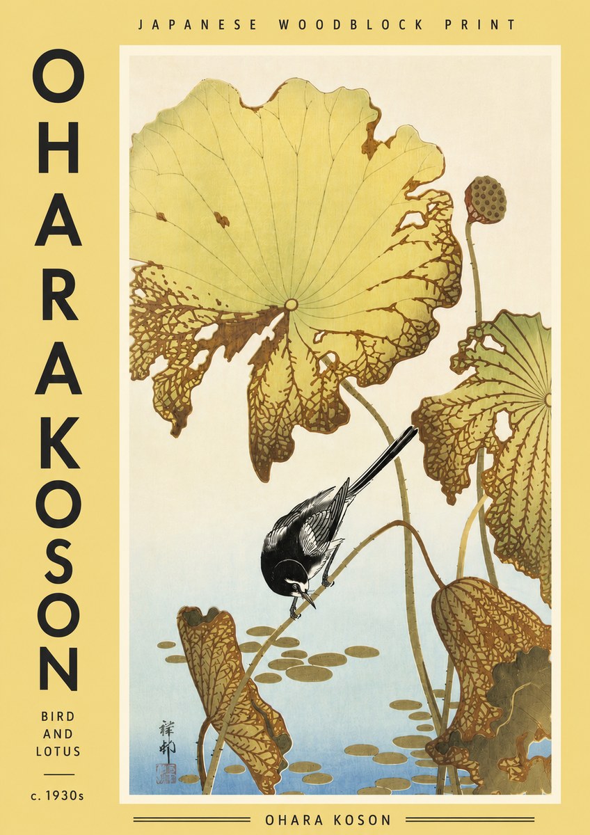 Ohara Koson Bird and Lotus No4 - Affiche