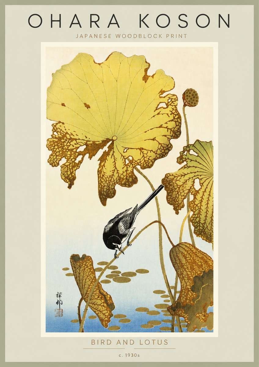 Ohara Koson Bird and Lotus No6 - Affiche