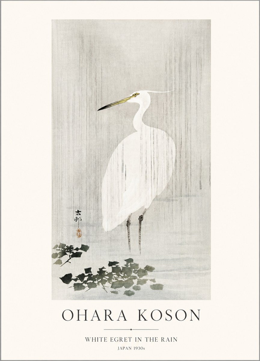 Ohara Koson White Egret in the Rain No1 - Affiche