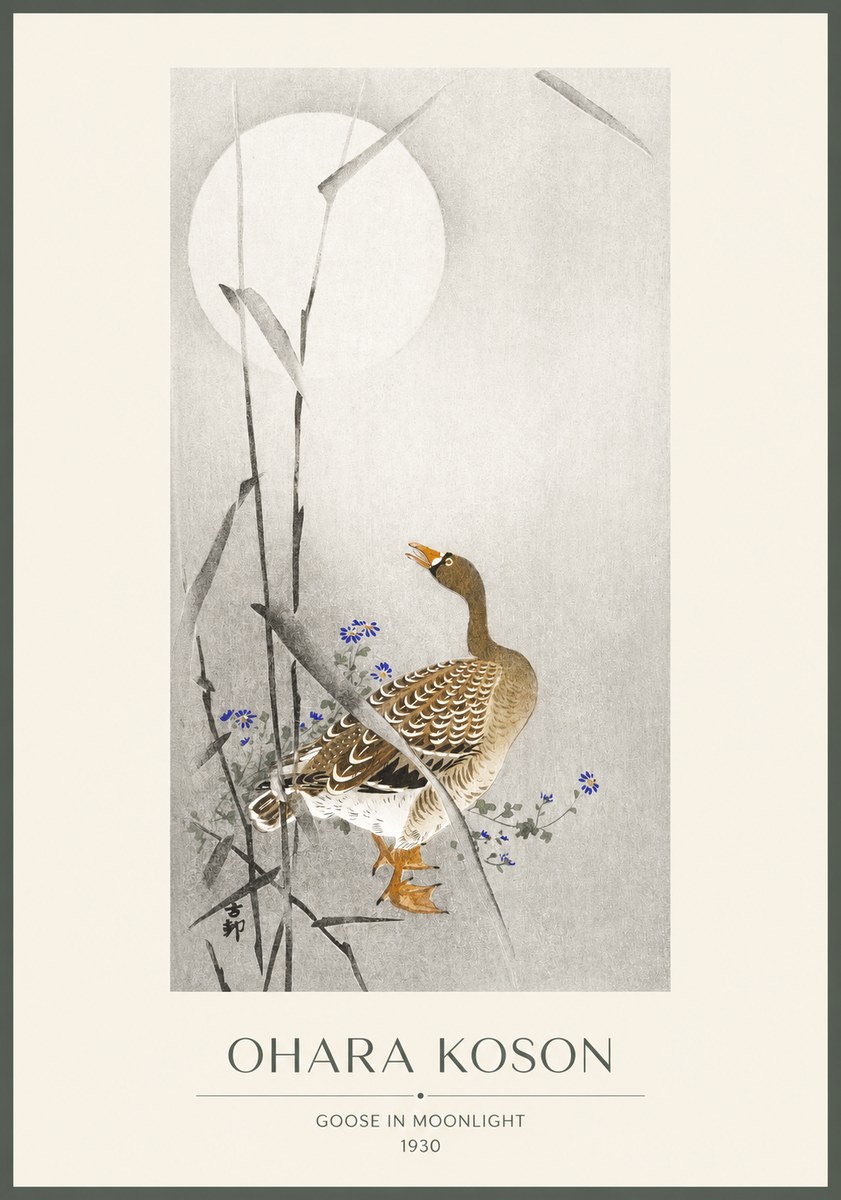 Ohara Koson Goose in Moonlight No1 - Affiche
