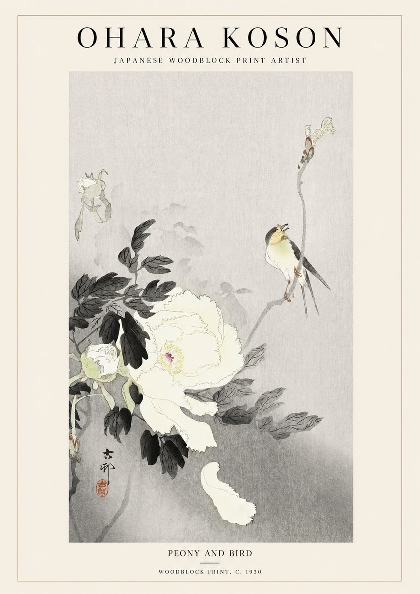Ohara Koson Peony and Bird No1 - Affiche