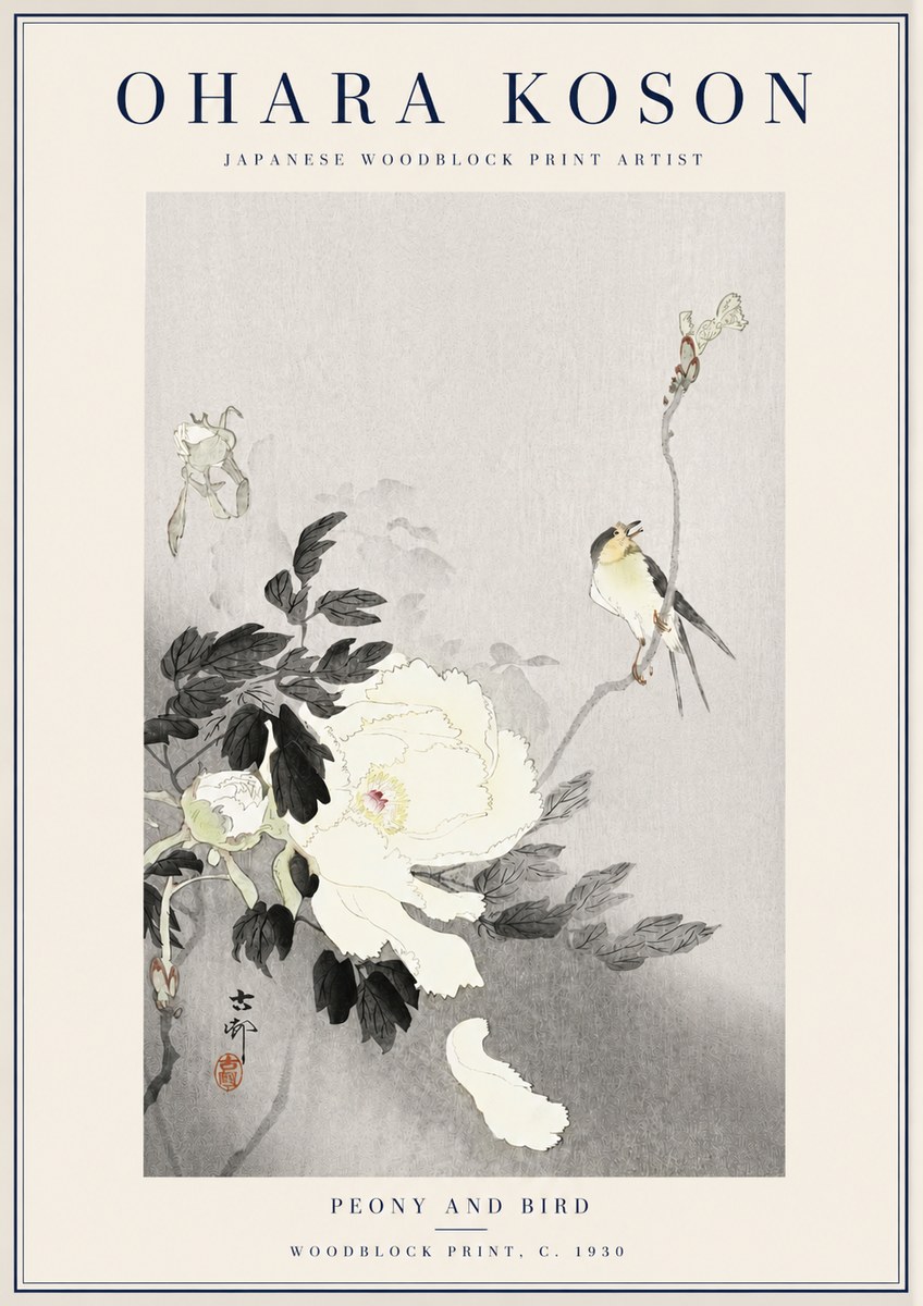 Ohara Koson Peony and Bird No3 - Affiche