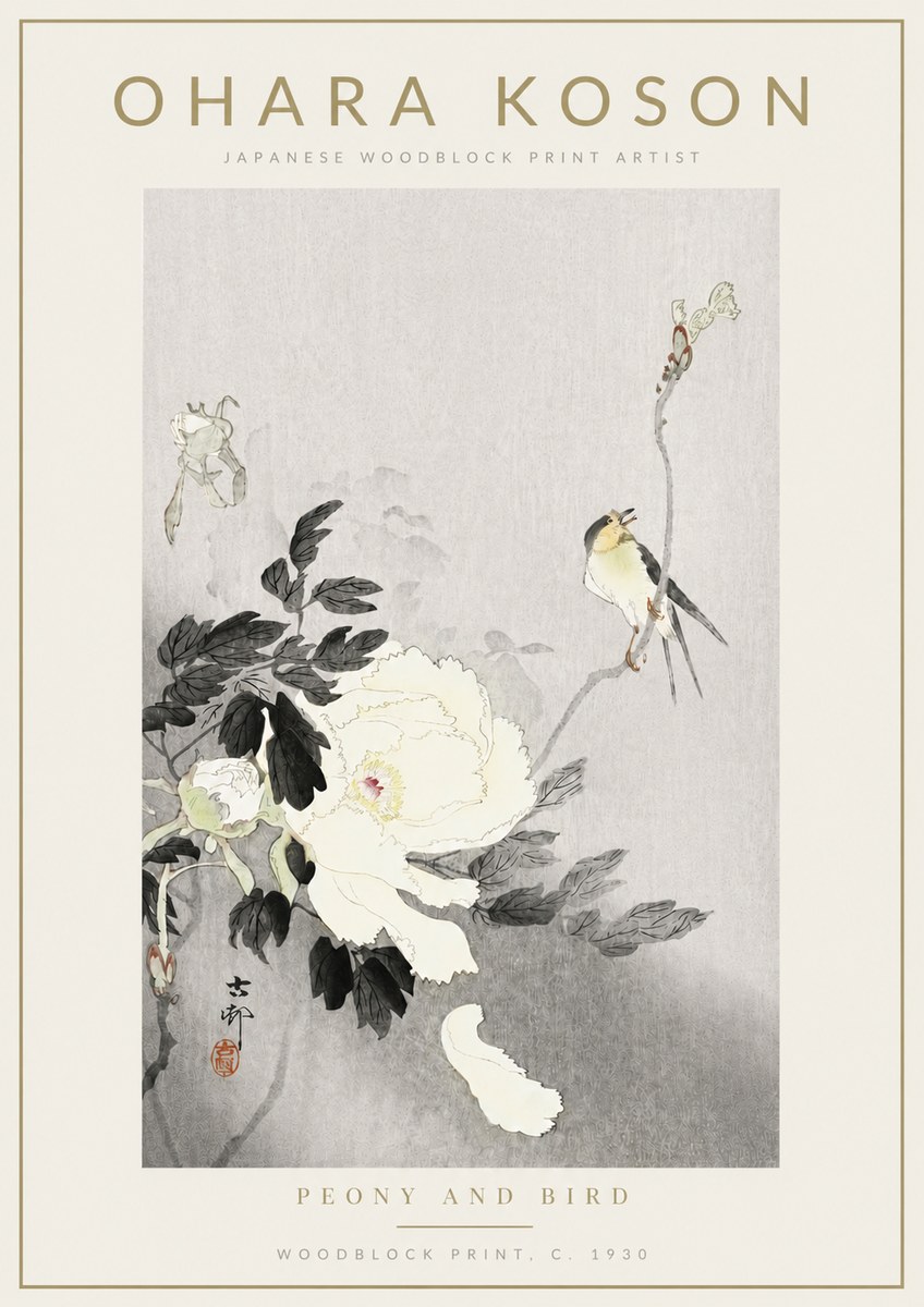 Ohara Koson Peony and Bird No4 - Affiche