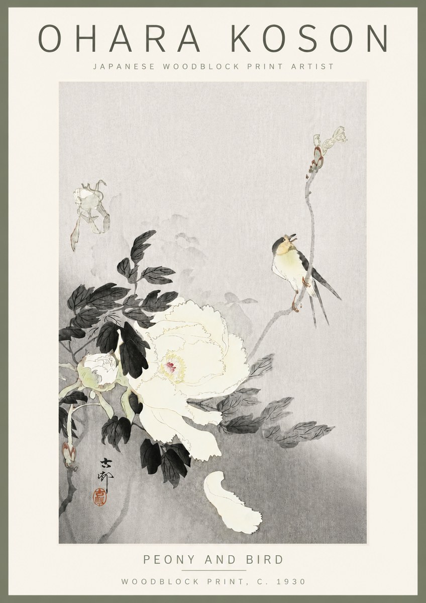 Ohara Koson Peony and Bird No6 - Affiche