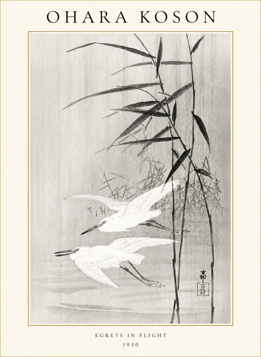 Ohara Koson Two Herons and Reeds No2 - Affiche