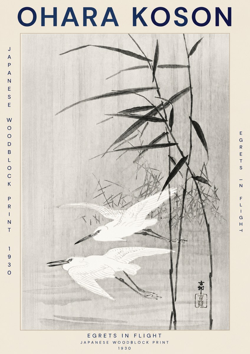 Ohara Koson Two Herons and Reeds No3 - Affiche
