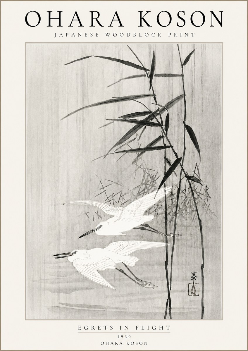 Ohara Koson Two Herons and Reeds No4 - Affiche