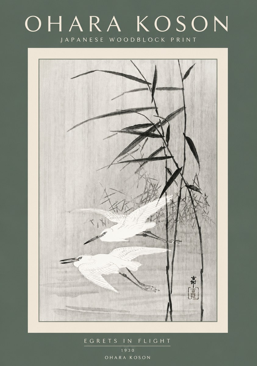 Ohara Koson Two Herons and Reeds No5 - Affiche