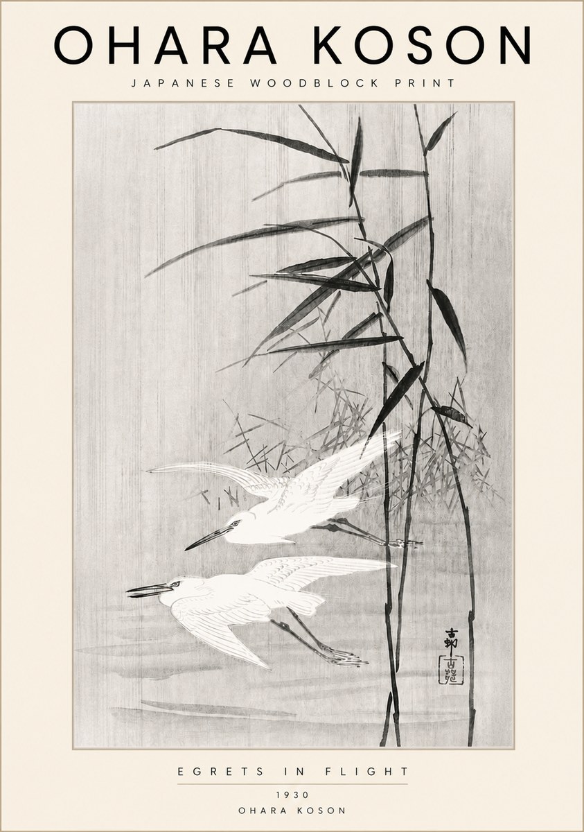 Ohara Koson Two Herons and Reeds No6 - Affiche