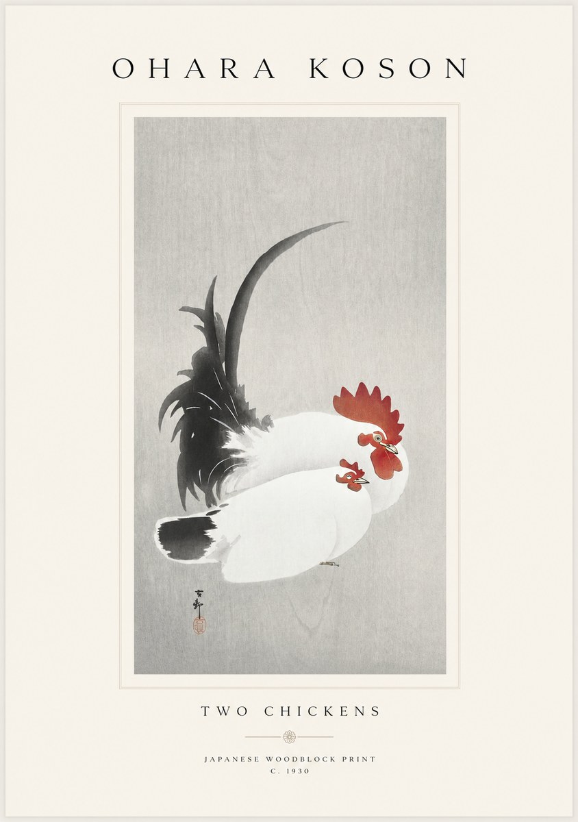 Ohara Koson Two Chickens No1 - Affiche