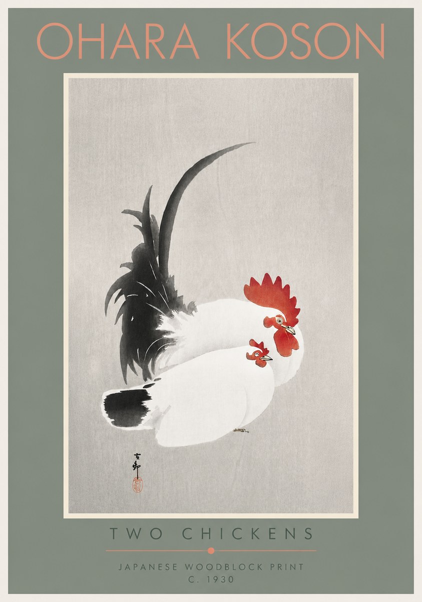 Ohara Koson Two Chickens No4 - Affiche