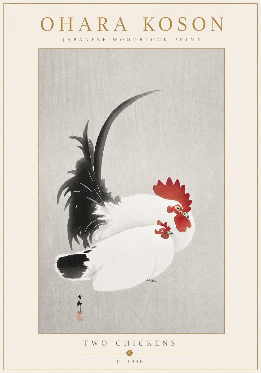 Ohara Koson Two Chickens No6 - Affiche