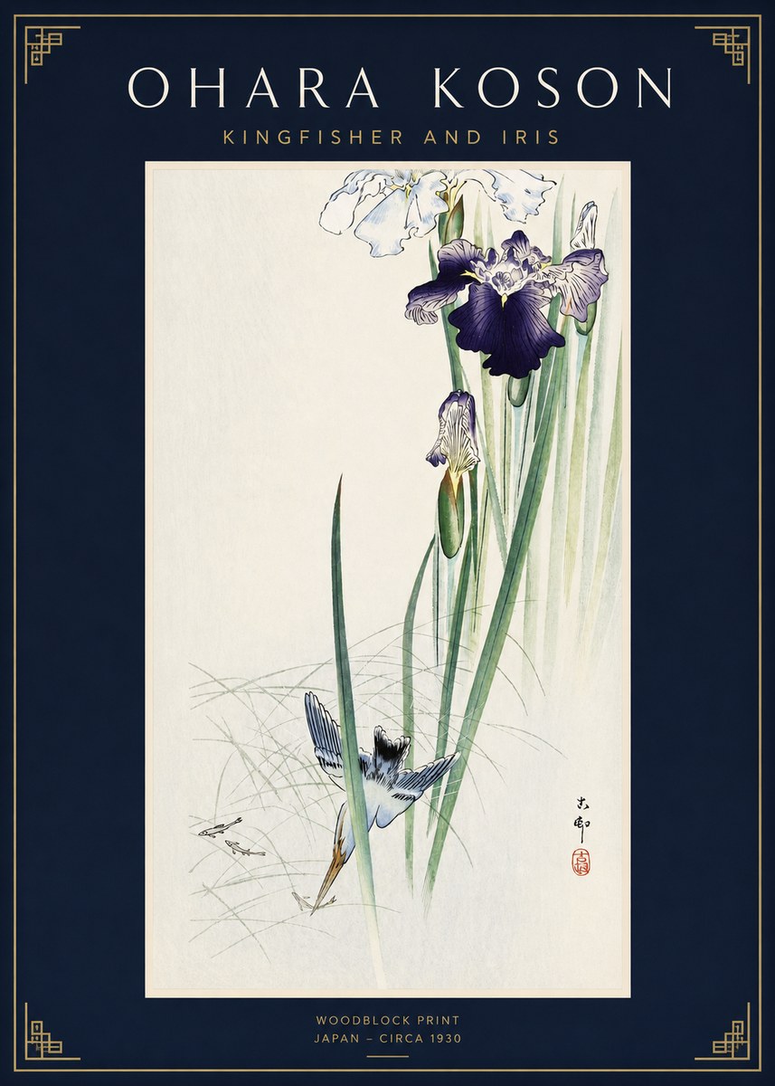 Ohara Koson Kingfisher and Iris No2 - Affiche