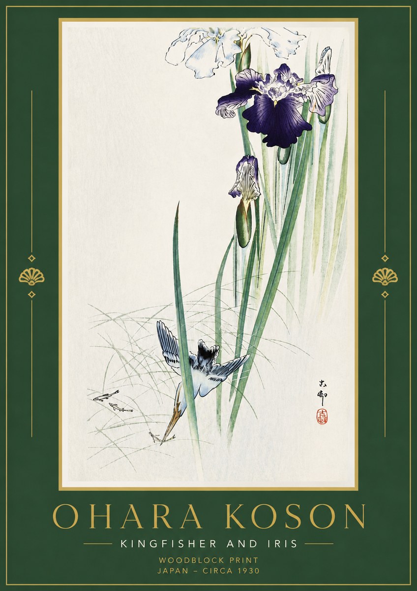 Ohara Koson Kingfisher and Iris No6 - Affiche