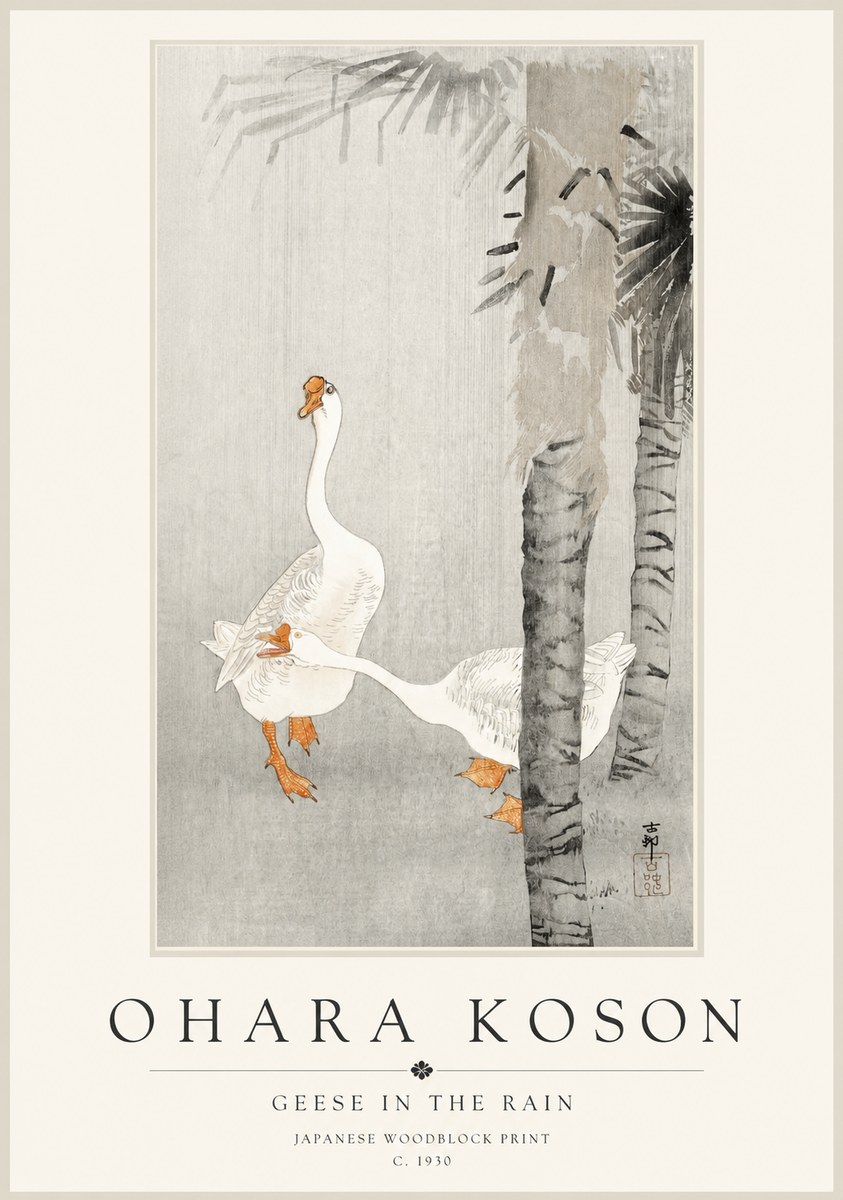 Ohara Koson Geese in the Rain No1 - Affiche