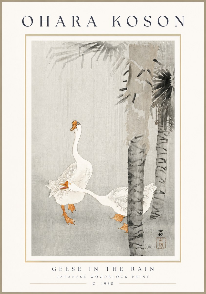 Ohara Koson Geese in the Rain No3 - Affiche