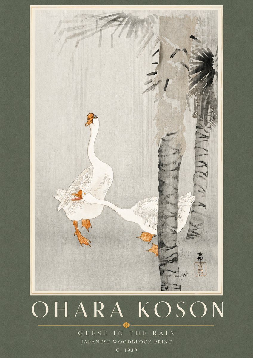 Ohara Koson Geese in the Rain No4 - Affiche