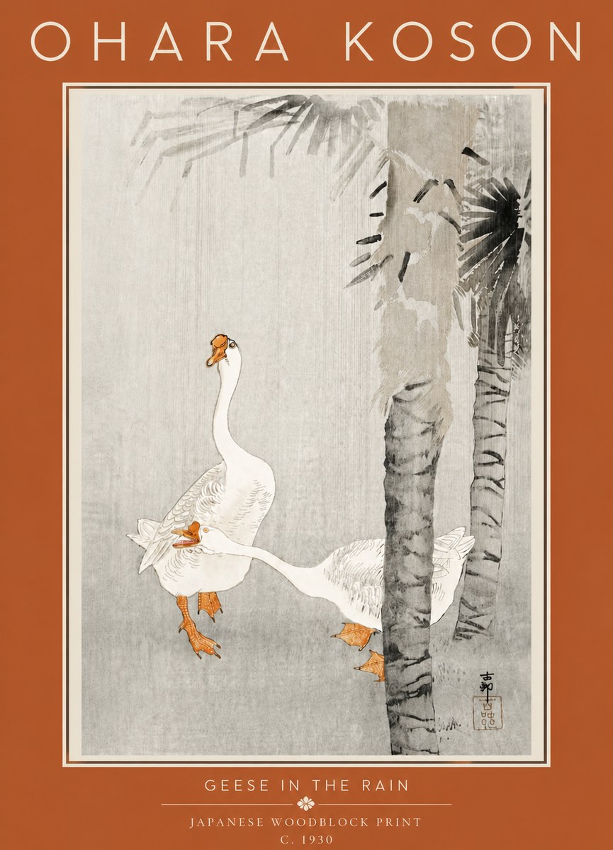 Ohara Koson Geese in the Rain No5 - Affiche