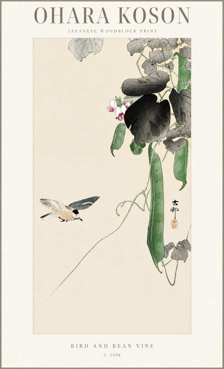 Ohara Koson Bird and Bean Vine No1 - Affiche
