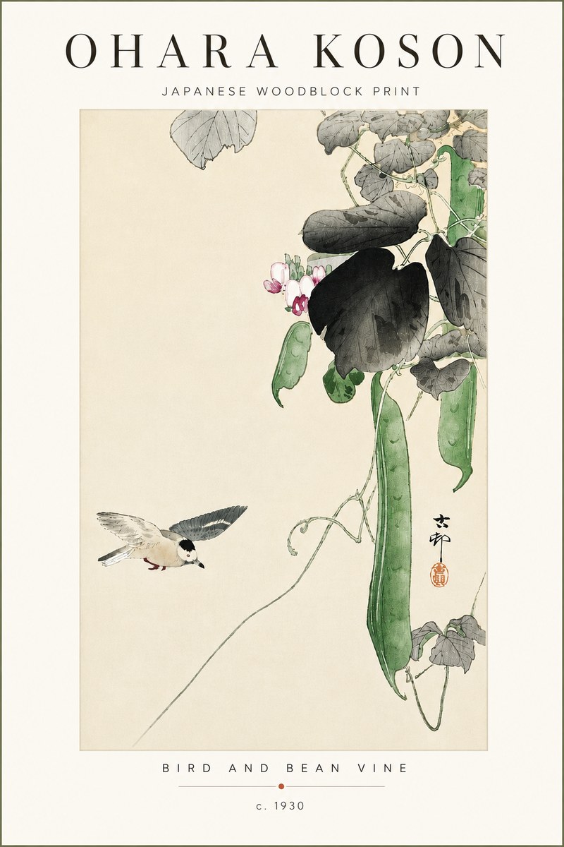 Ohara Koson Bird and Bean Vine No4 - Affiche