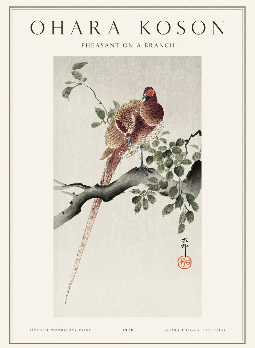 Ohara Koson Pheasant on a Branch No1 - Affiche