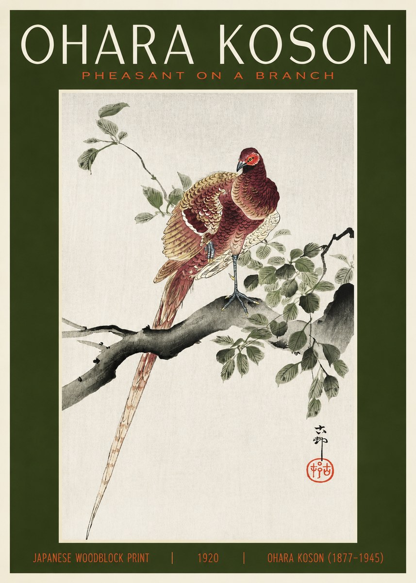 Ohara Koson Pheasant on a Branch No2 - Affiche