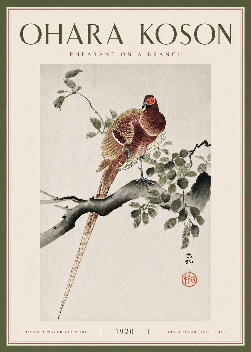 Ohara Koson Pheasant on a Branch No5 - Affiche