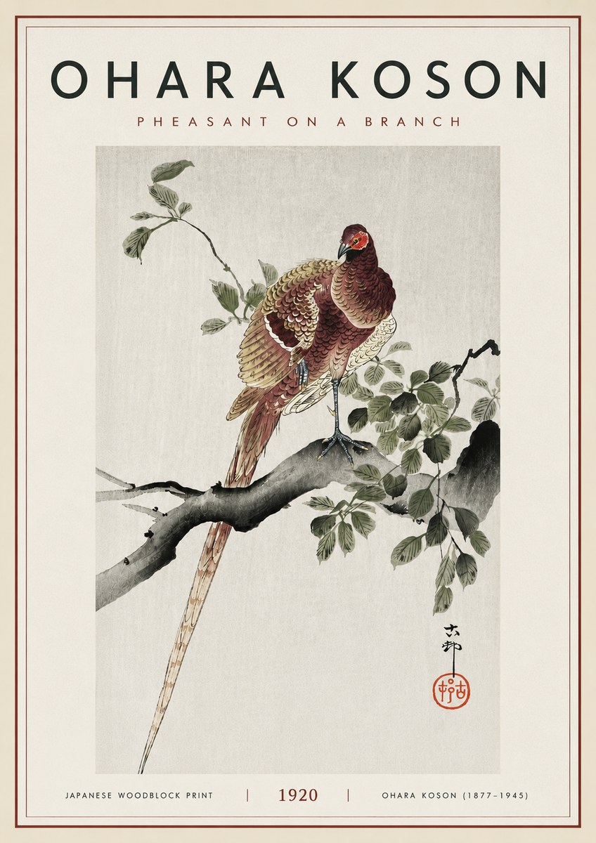 Ohara Koson Pheasant on a Branch No6 - Affiche