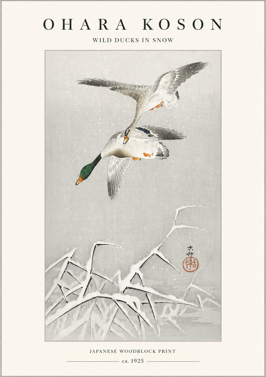 Ohara Koson Wild Ducks in Snow No1 - Affiche