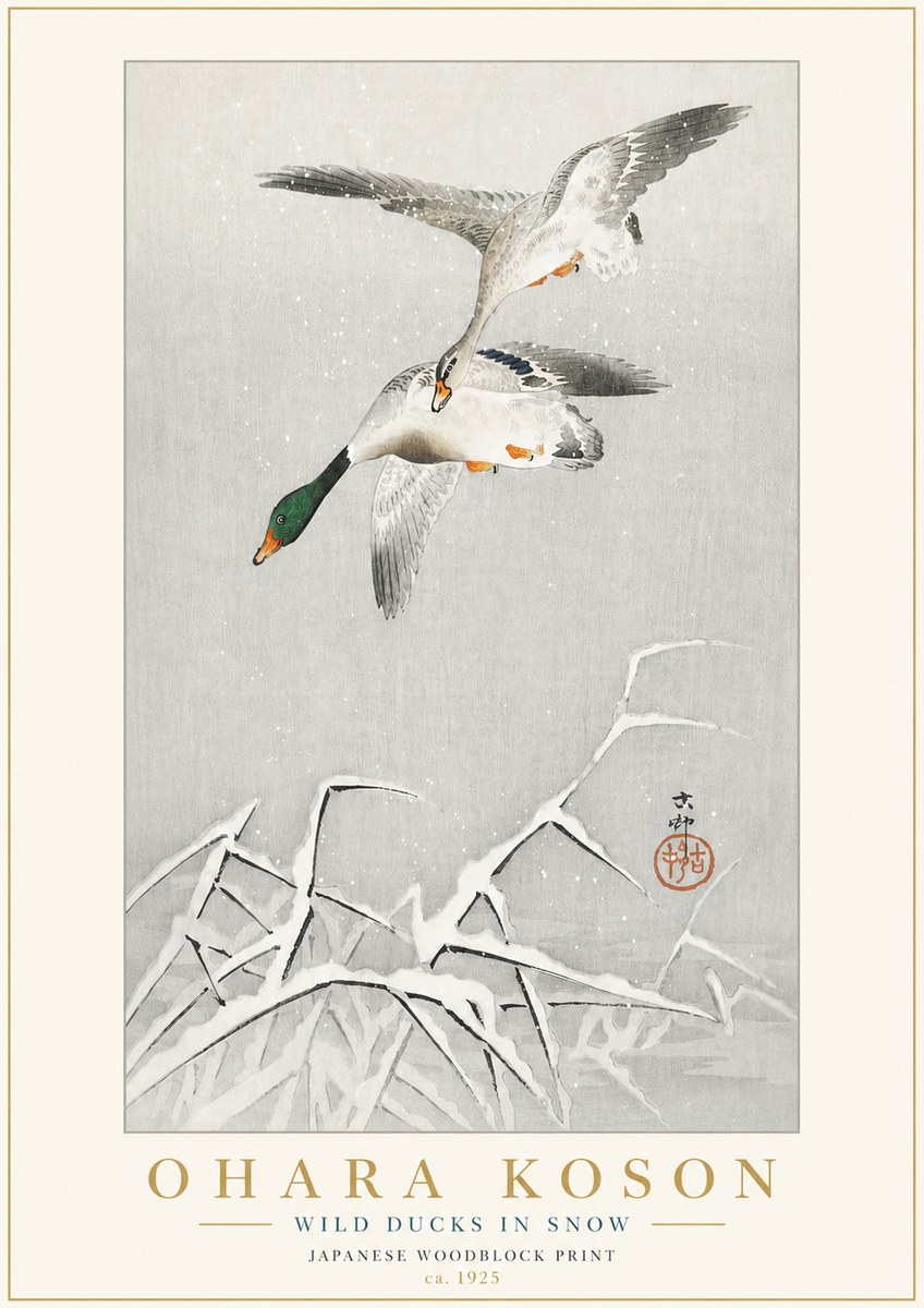 Ohara Koson Wild Ducks in Snow No3 - Affiche