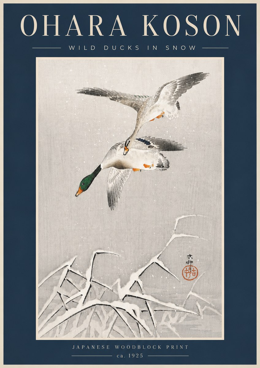 Ohara Koson Wild Ducks in Snow No6 - Affiche