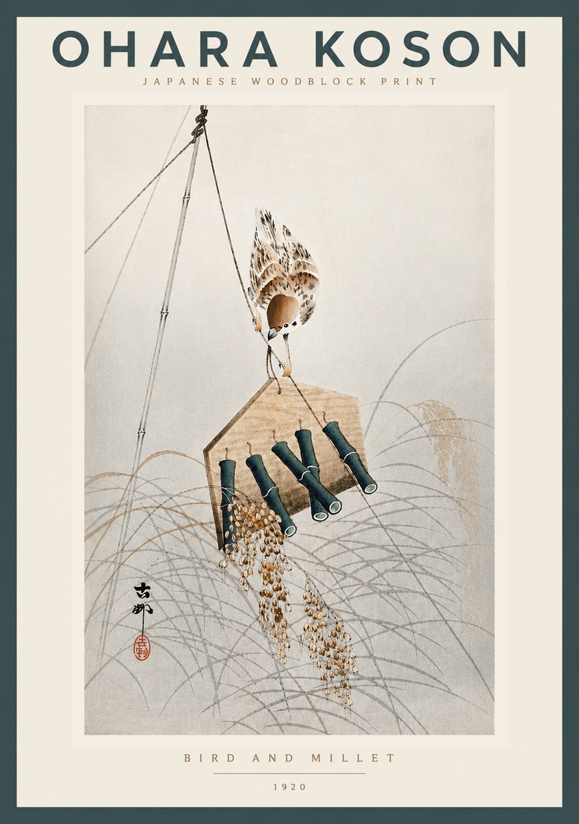 Ohara Koson Bird and Millet No4 - Affiche