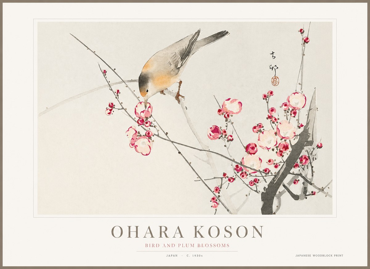 Ohara Koson Bird and Plum Blossoms No1 - Affiche