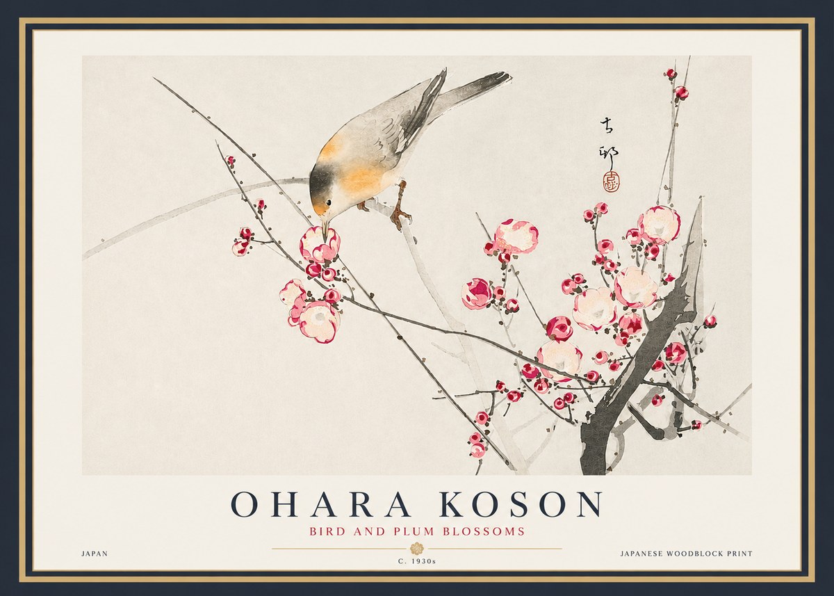 Ohara Koson Bird and Plum Blossoms No4 - Affiche