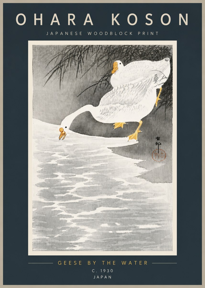 Ohara Koson Geese by the Water No3 - Affiche