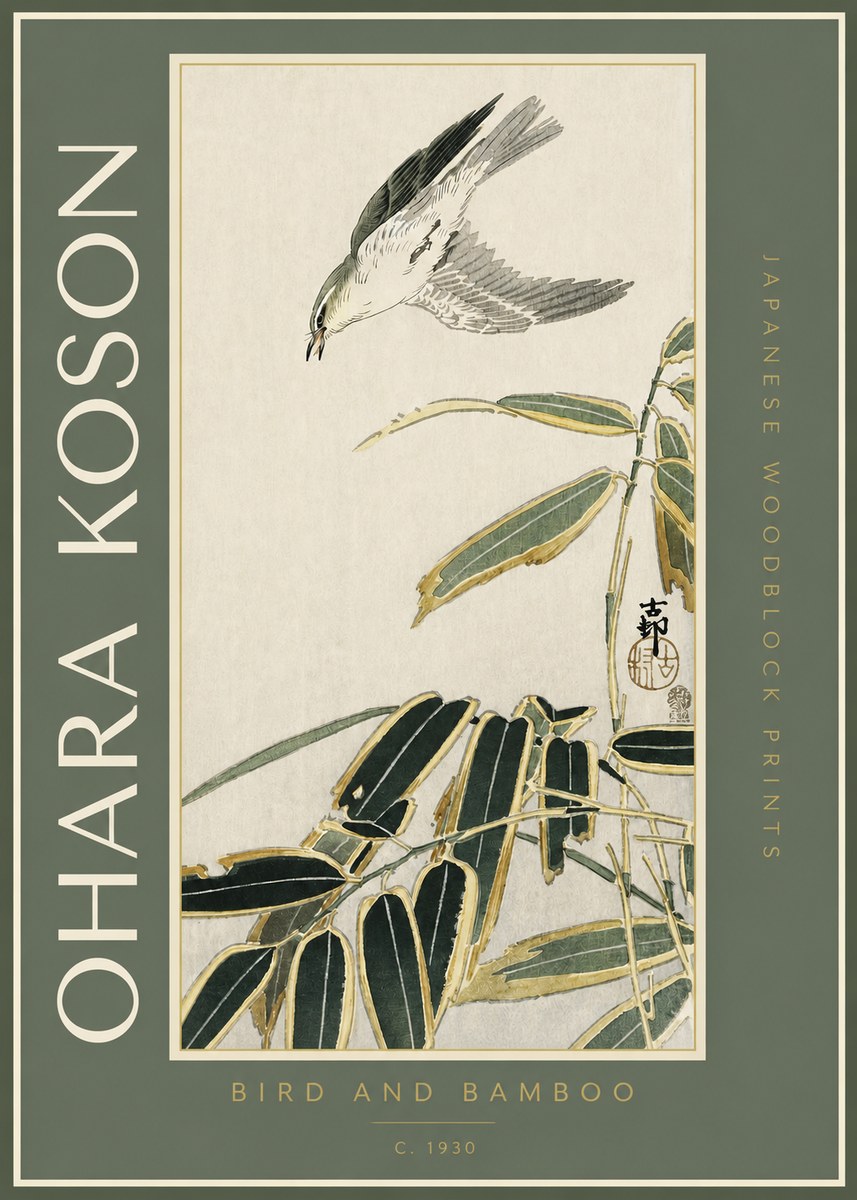 Ohara Koson Bird and Bamboo No2 - Affiche