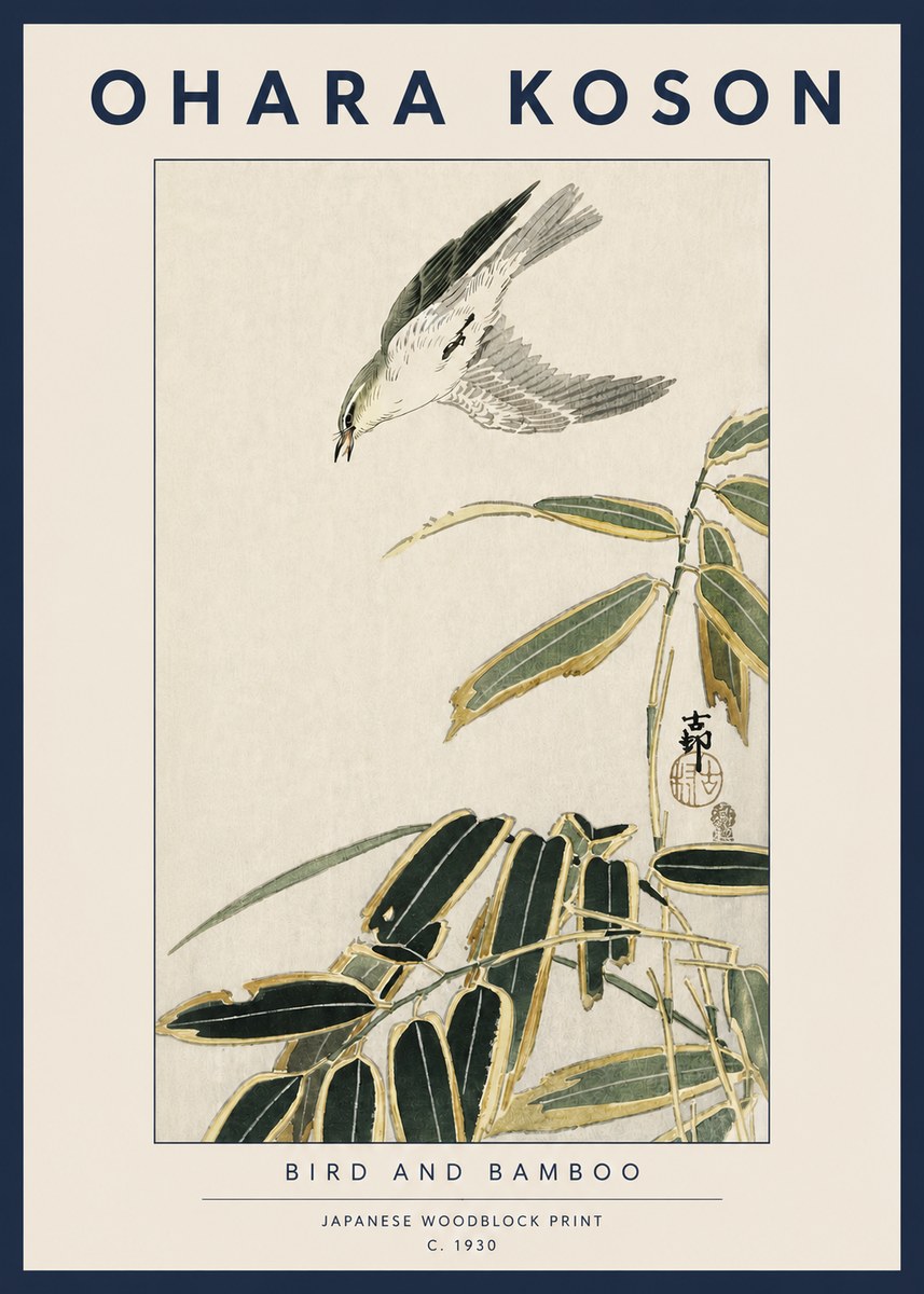 Ohara Koson Bird and Bamboo No3 - Affiche