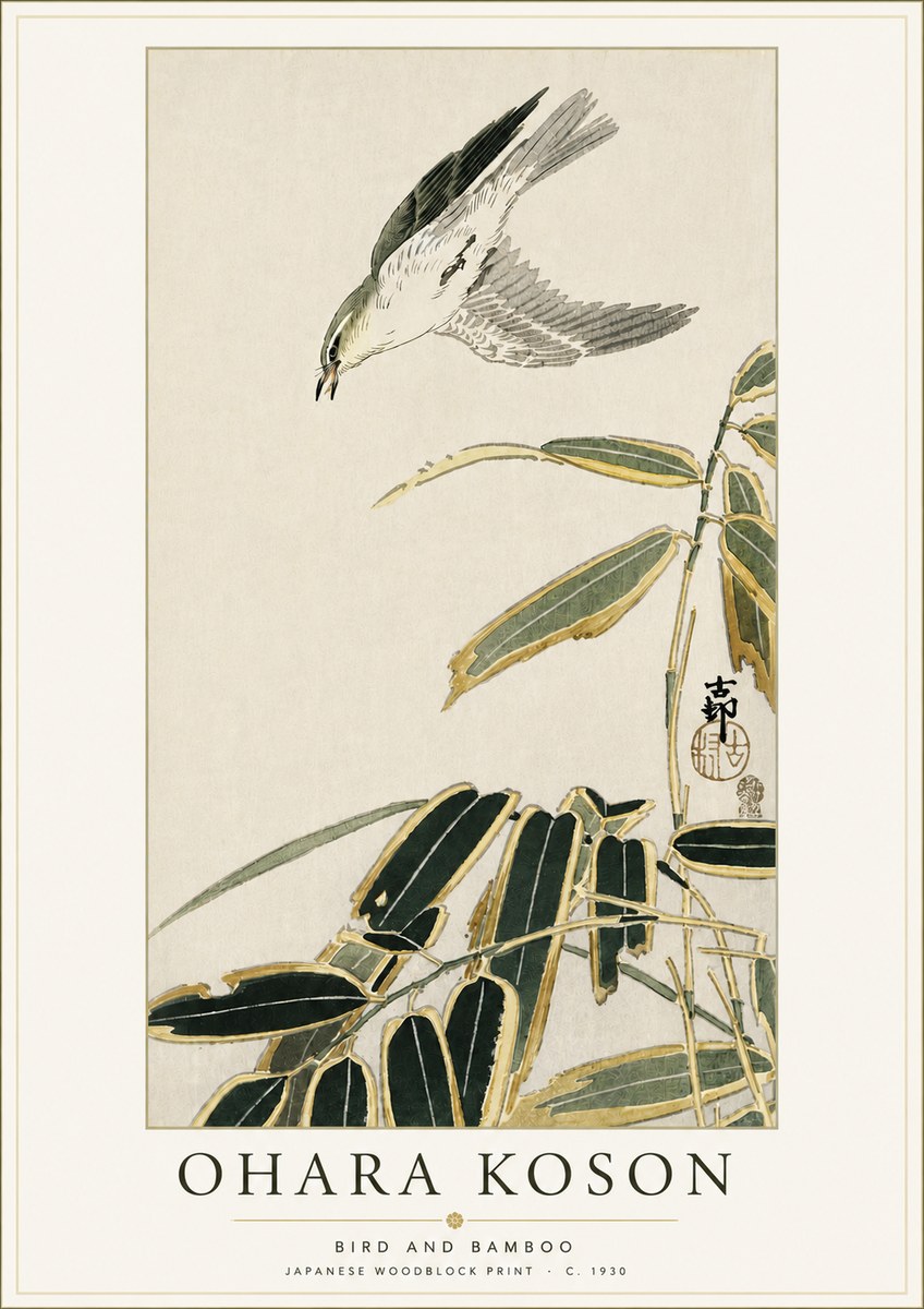 Ohara Koson Bird and Bamboo No4 - Affiche