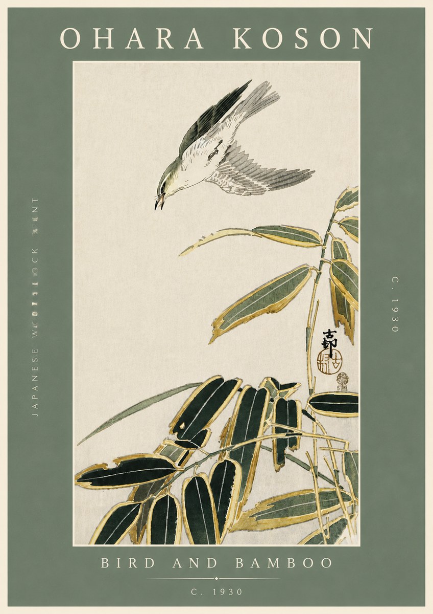Ohara Koson Bird and Bamboo No5 - Affiche