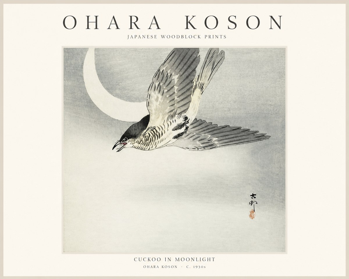 Ohara Koson Cuckoo in Moonlight No1 - Affiche