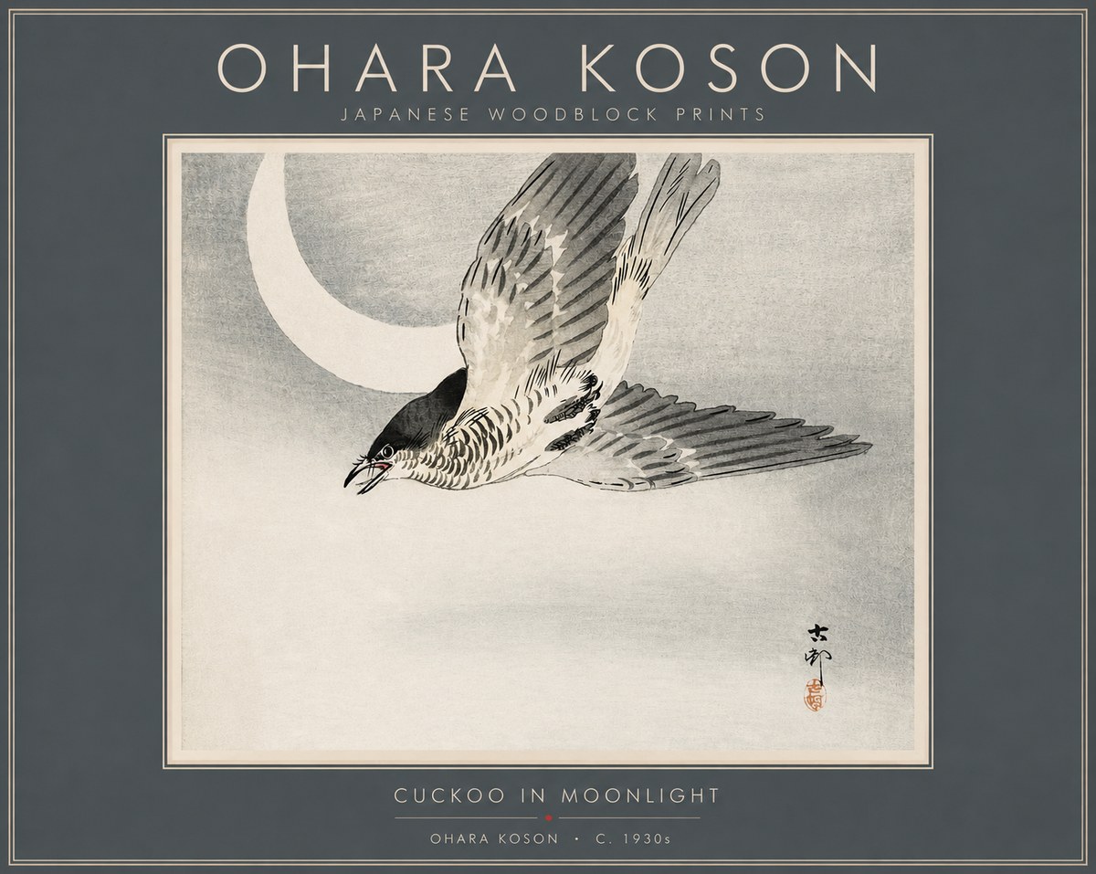Ohara Koson Cuckoo in Moonlight No2 - Affiche