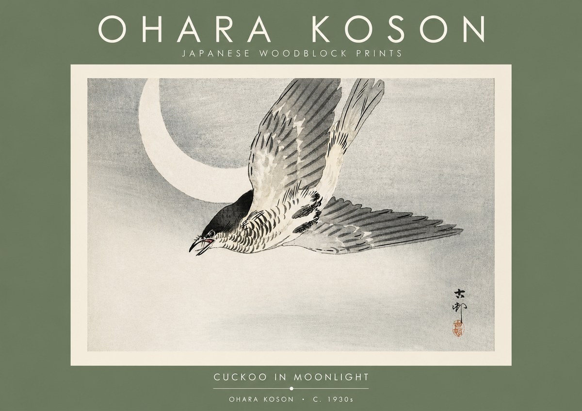 Ohara Koson Cuckoo in Moonlight No4 - Affiche