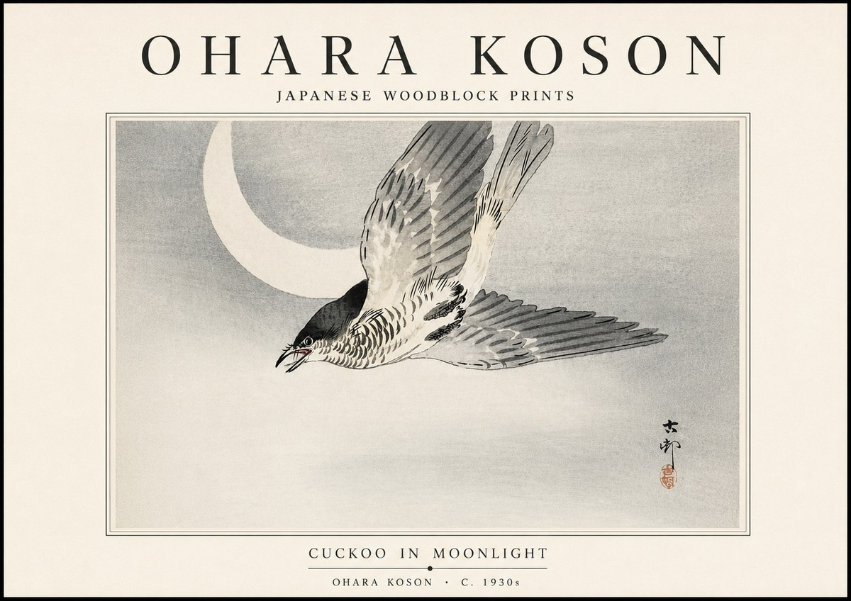 Ohara Koson Cuckoo in Moonlight No5 - Affiche