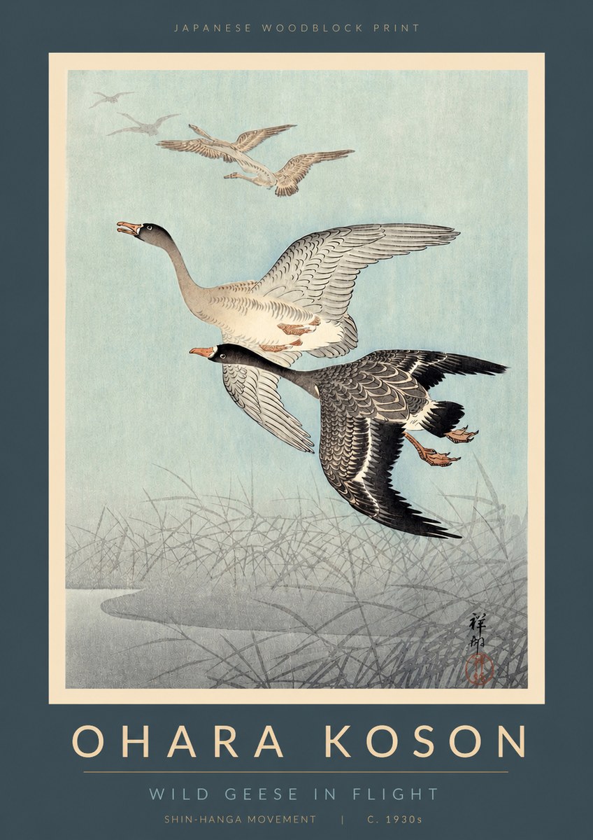 Ohara Koson Wild Geese in Flight II No2 - Affiche