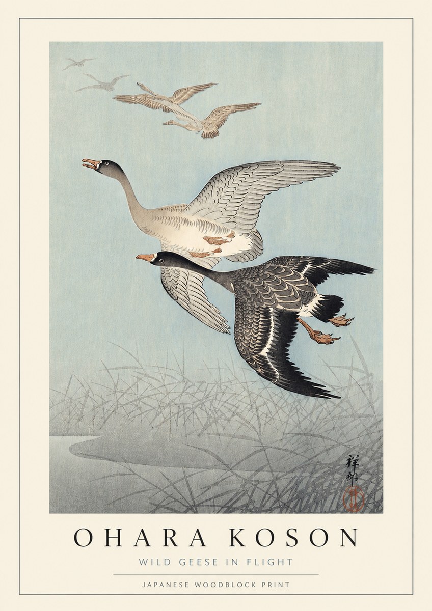 Ohara Koson Wild Geese in Flight II No3 - Affiche