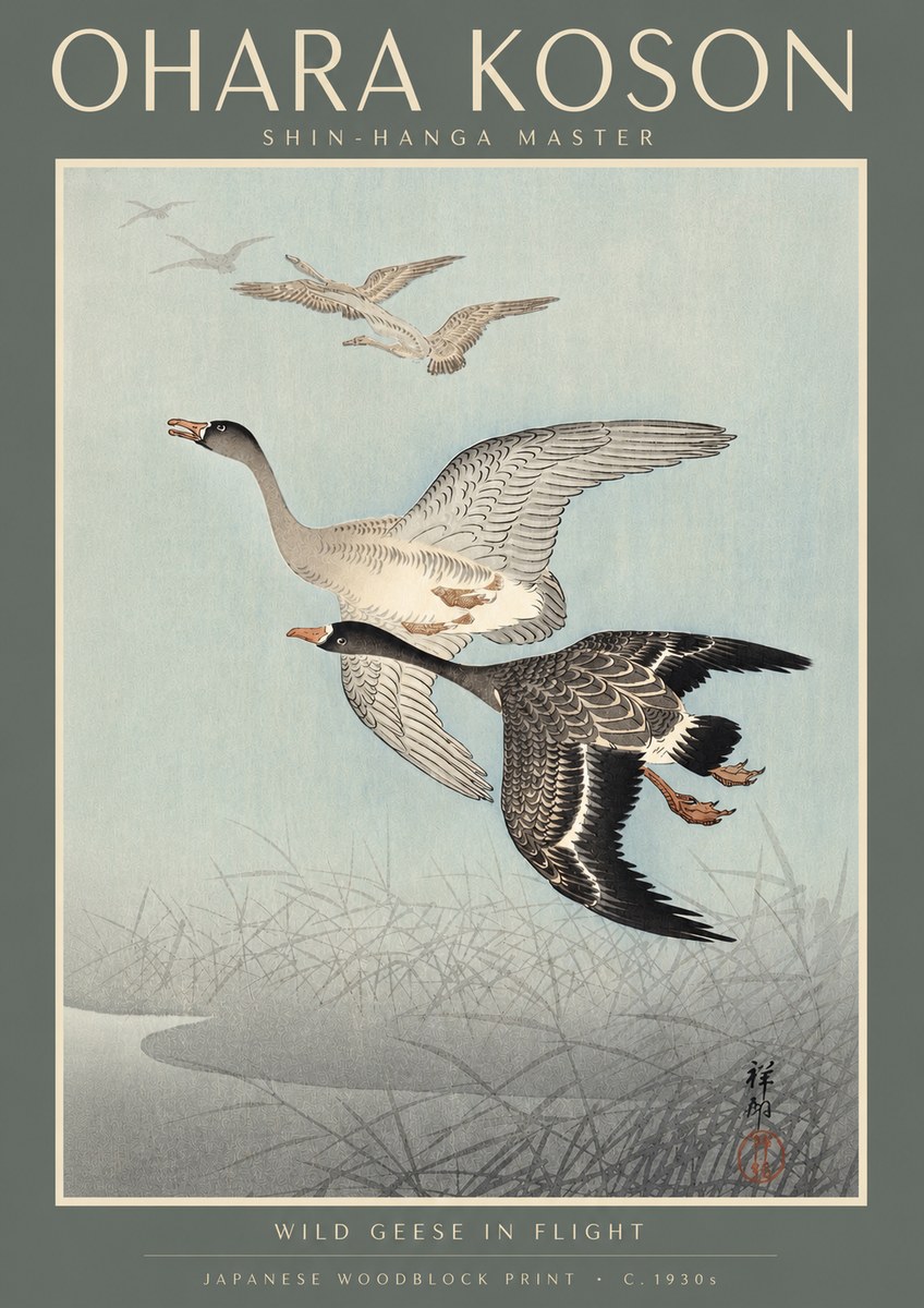 Ohara Koson Wild Geese in Flight II No4 - Affiche